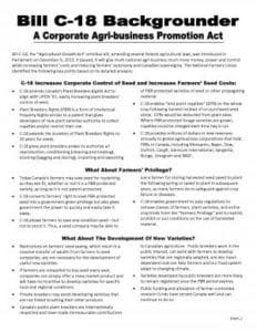 Bill C-18, A Corporate Agribusiness Promotion Act