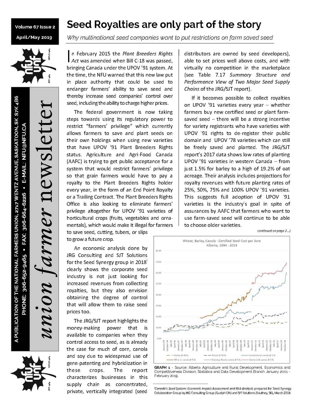 Union Farmer Newsletter: April – May 2019