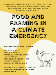 Rejoignez-nous à un atelier du Manitoba sur le climat, l'alimentation et l'agriculture: 19 novembre 2020