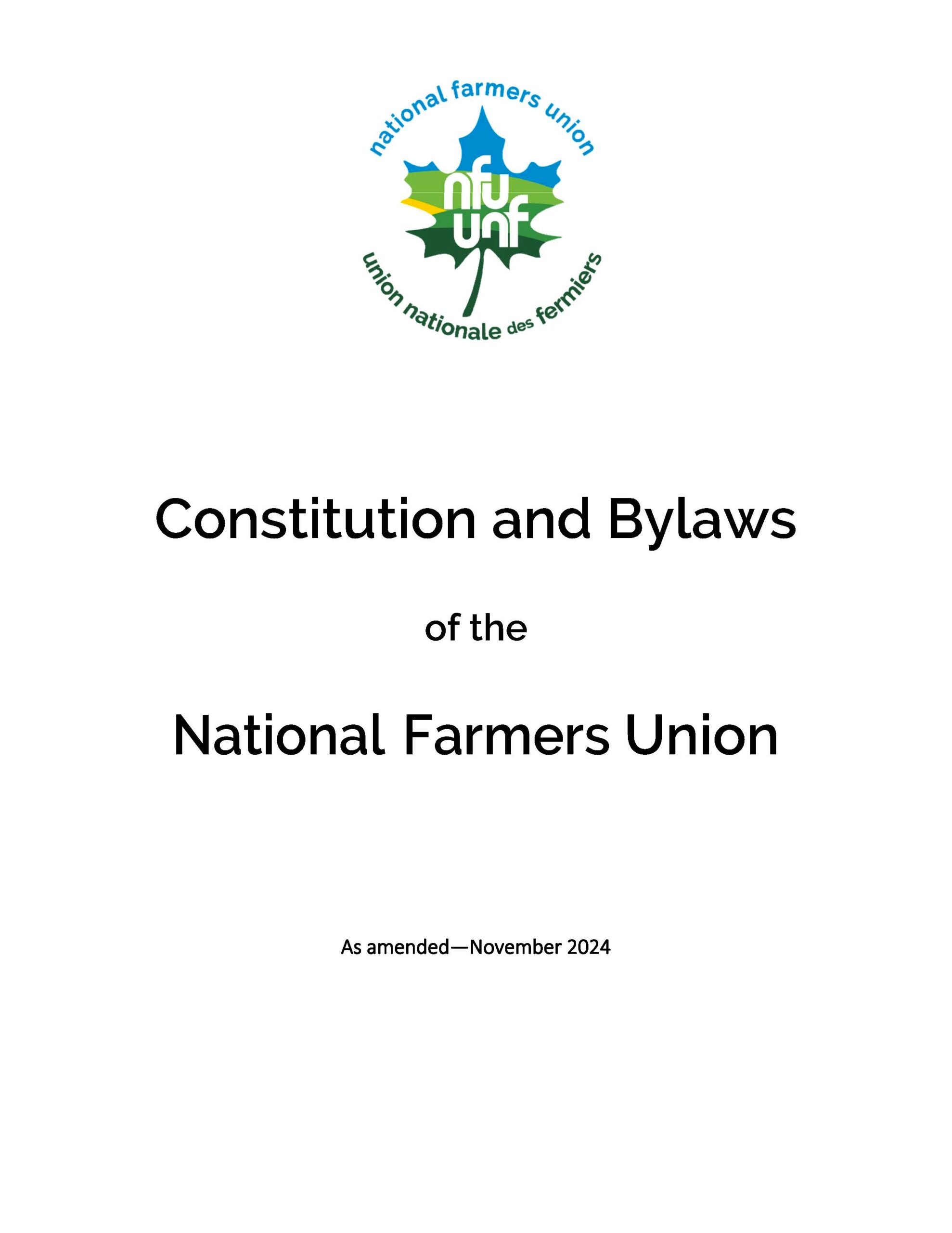 Cover - NFU Constitution and Bylaws as amended November 2021